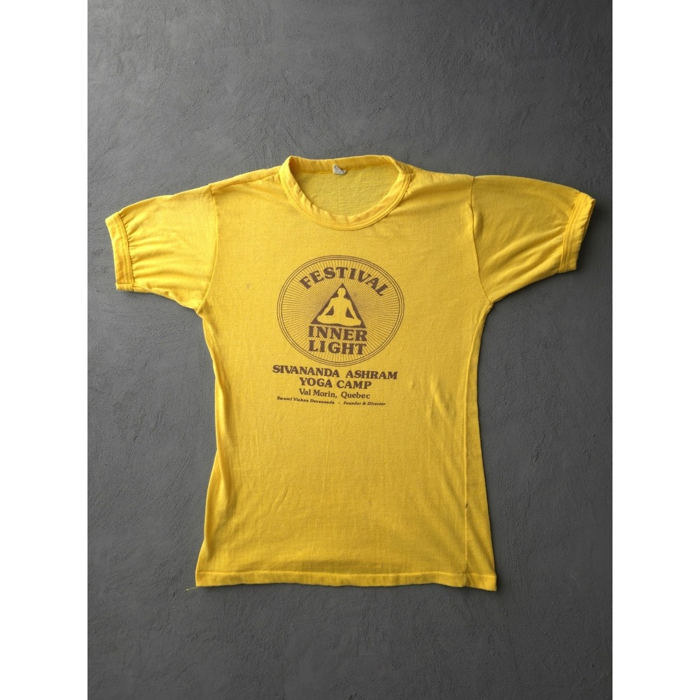 Vintage 80s Inner Light Festival Yoga Camp Yellow T-shirt M